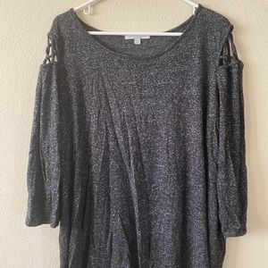 Knit top with lattice shoulders